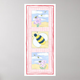 Poster Trio d'abeilles aux fleurs