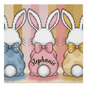 Poster Trio de 3 lapins, nom personnalisé