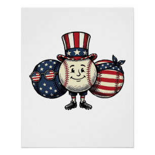 Poster Trio de baseball patriotique Vintage Vector Shirt_