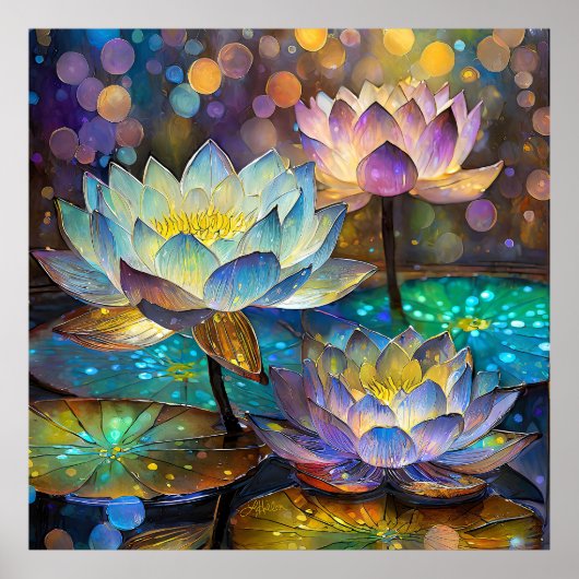 Poster Trio de fleurs de lotus lumineuses (Devant)