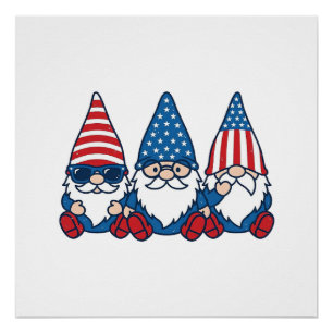 Poster Trio de gnomes patriotiques Vintage Vector Design 