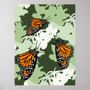 Poster Trio De Papillon Monarque Sur Plante Cygne