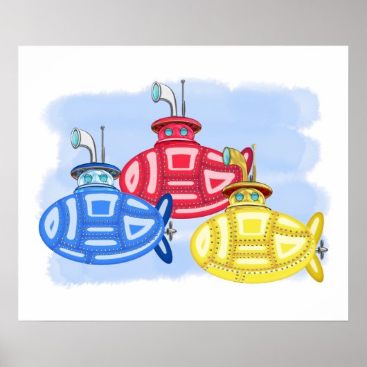 Poster Trio de sous-marins colorés Crayon (Devant)