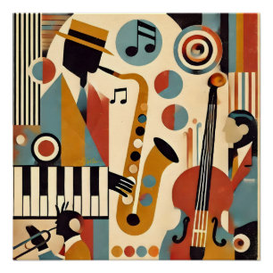 Poster Trio minimaliste moderne de l'ère du jazz du milie