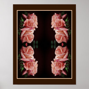 Poster Trio Rose de Pêche miroir Floral Vintage