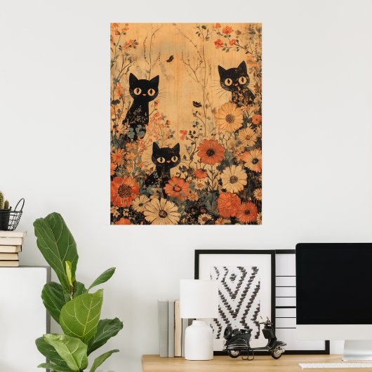 Poster Trio vintage de chat noir (Bureau à domicile)