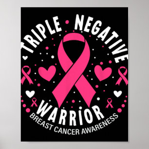 Poster Triple guerrier négatif Coeur rose Cancer du sein 