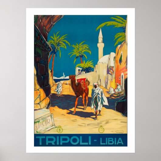 Poster Tripoli, Libye, badoun avec chameau, vintage, voya (Devant)