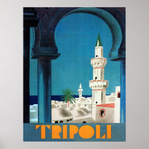 Poster Tripoli, Libye, vue sur mosquée, voyage vintage