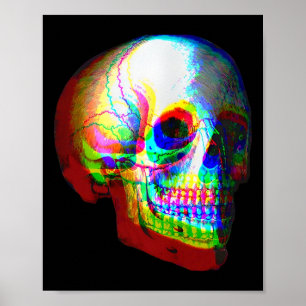 Poster Trippé crâne Vaporwave Halloween Techno Rave Edm