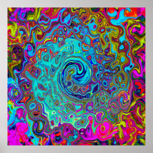 Poster Trippy Sky Blue Abstrait Retro Liquid Swirl