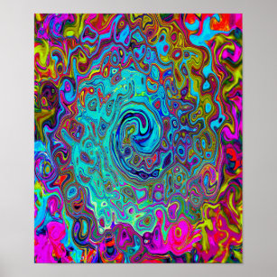 Poster Trippy Sky Blue Abstrait Retro Liquid Swirl