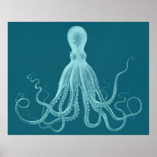 Poster Triptyque Octopus surdimensionné imprimé en turquo (Devant)