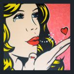 Poster Triste adieu - Art pop original<br><div class="desc">Une jolie jeune blonde fait un triste baiser au revoir. Impression d'une peinture pop art originale sur toile par www.jamieleeart.com</div>