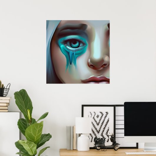 Poster Triste face avec des larmes bleues AI Généré Artwo (Bureau à domicile)