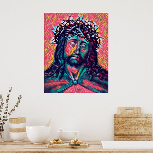 Poster Triste Jésus Christ Face à la couronne Thorn Art A (Cuisine)