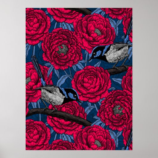 Poster Troglodytes dans les pivoines (Devant)