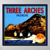Poster Trois Arches Valencia Oranges Fruit Étiquette (Devant)
