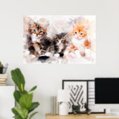 Poster Trois beaux et mignons chatons aquarelle (Bureau à domicile)