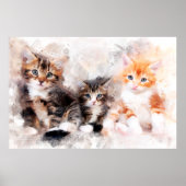 Poster Trois beaux et mignons chatons aquarelle (Devant)