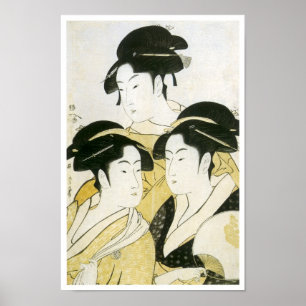 Poster Trois belles, Utamaro, années 1790