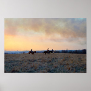 Poster Trois cavaliers dans la prairie du Kansas au couch