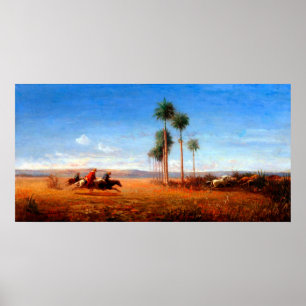 Poster Trois cavaliers galopant à travers une plaine 