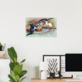Poster Trois chatons et une guitare Illustration Vintage (Bureau à domicile)
