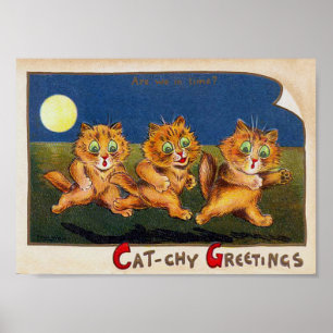 Poster Trois chats à la hâte, Louis Wain