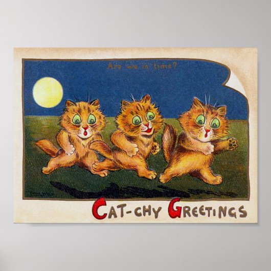 Poster Trois chats à la hâte, Louis Wain (Devant)