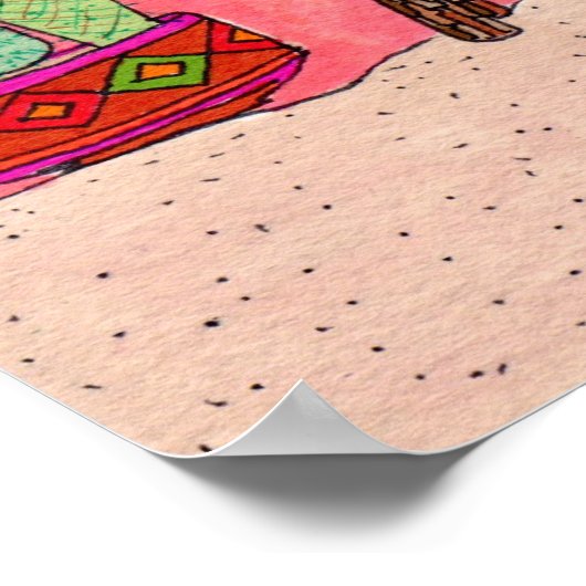 Poster Trois chats dans Adobe House rose (Coin)