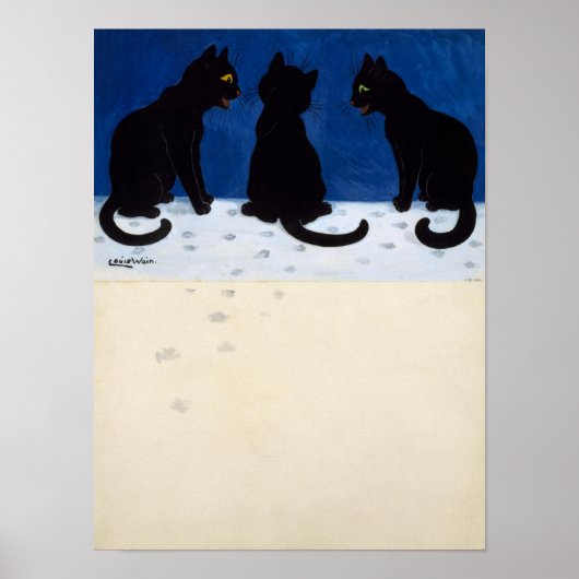 Poster Trois chats noirs dans la neige par Louis Wain (Devant)