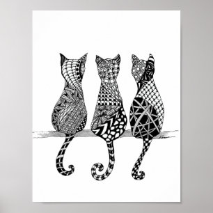 Poster Trois chats noirs et blancs Imprimer
