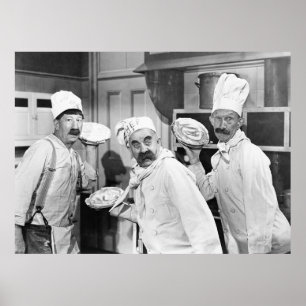 Poster Trois chefs tenant des tartes pour une bagarre dan