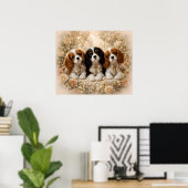 Poster Trois chiots Cavalier King Charles Spaniel ensembl (Bureau à domicile)