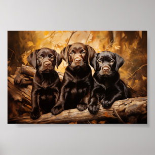 Poster Trois chiots du labrador