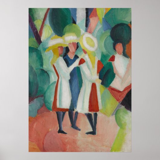 Poster Trois filles en Casquettes de paille par August Ma (Devant)