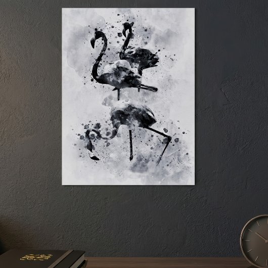 Poster Trois flamants rose et blanc aquarelle