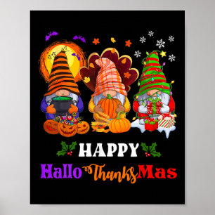 Poster Trois Gnomes Halloween Joyeux Noël Joyeux Hallo
