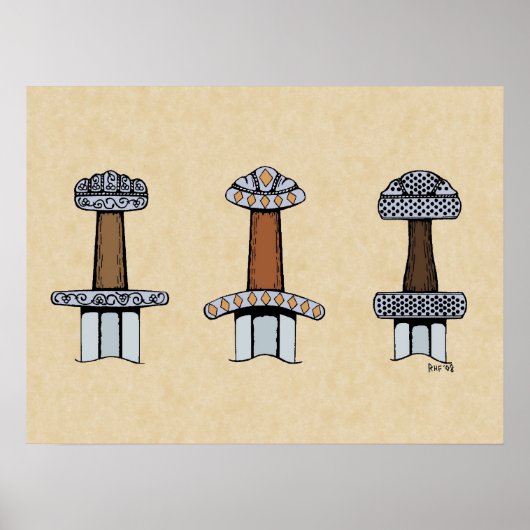 Poster Trois Hillets d'épée viking (Devant)
