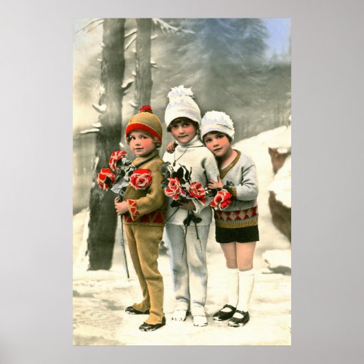 Poster Trois jeunes enfants français vintage (Devant)