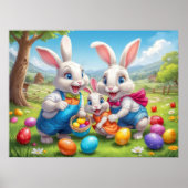 Poster Trois lapins de Pâques Chasse aux œufs printanière (Devant)