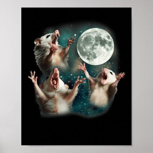 Poster Trois Lune Possum _ 3 Opossum Funny Bizarre Maudit (Devant)
