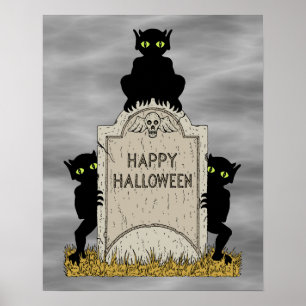 Poster Trois lutins Joyeux Halloween