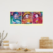POSTER TROIS MASQUES DE CARNAVAL EN BLEU, ROUGE, JAUNE (Cuisine)