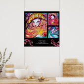 POSTER TROIS MASQUES DE CARNAVAL EN BLEU, ROUGE, JAUNE (Cuisine)