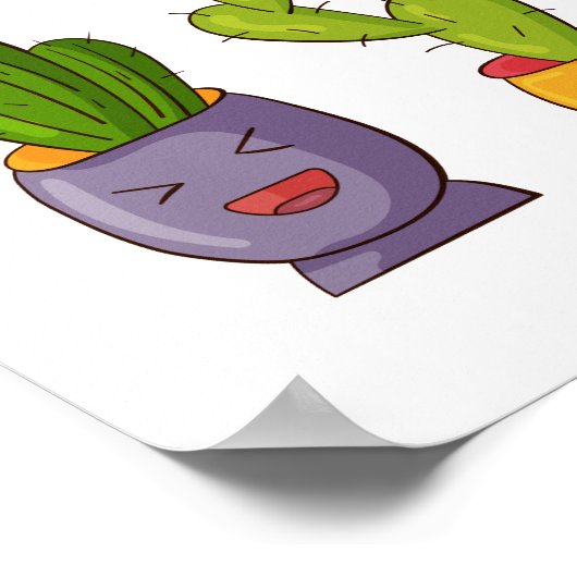 Poster Trois mignons cactus dans des pots de fleurs Illus (Coin)