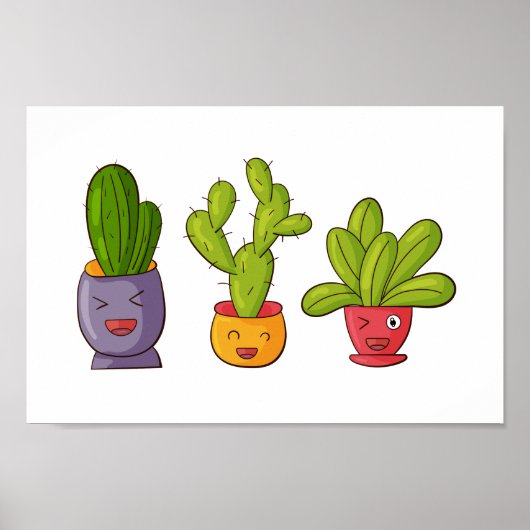 Poster Trois mignons cactus dans des pots de fleurs Illus (Devant)