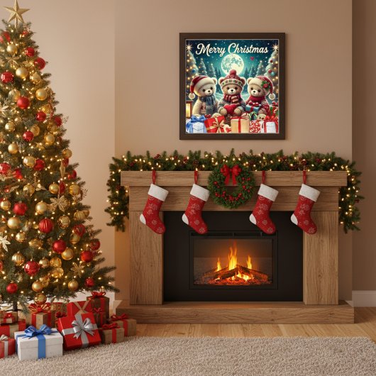 Poster Trois mignons Nounours Joyeux Noël