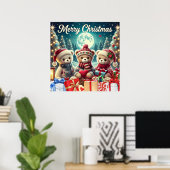 Poster Trois mignons Nounours Joyeux Noël (Bureau à domicile)